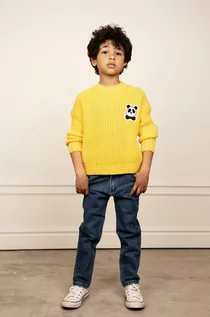 Swetry damskie - Mini Rodini Mini Rodini sweter bawełniany dziecięcy kolor żółty - grafika 1