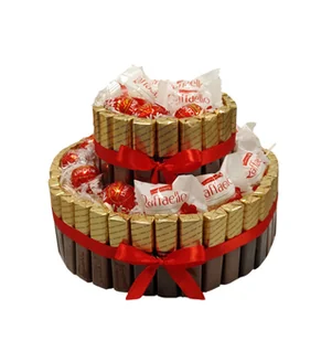 Dwupoziomowy Tort Słodyczy – Luksusowy Prezent Pralinowy na Urodziny, Rocznicę, Święta - Zestawy upominkowe - miniaturka - grafika 1