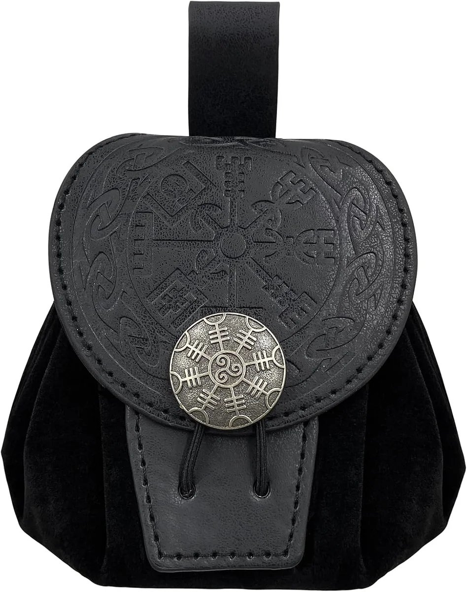 TORBA NA PASEK ŚREDNIOWIECZNA TŁOCZONA SZTUCZNA SKÓRA CZARNA 12CM X 8CM