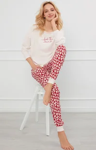 Piżama damska na długi rękaw i długie spodnie Evora, Kolor ecru-czerwony, Rozmiar S, Italian Fashion - Primodo.com - Piżamy damskie - miniaturka - grafika 1