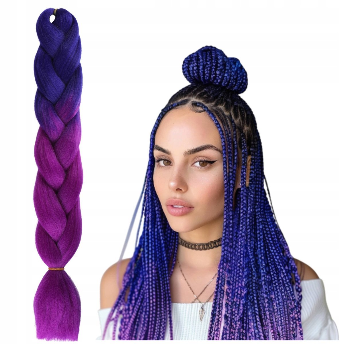 Kolorowe Sztuczne Włosy Na Warkoczyki Syntetyczne Warkocze Fioletowe Ombre