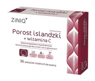 ZINIQ Porost islandzki + Witamina C smak wiśniowy, 36 pastylek do ssania - Witaminy i minerały - miniaturka - grafika 1