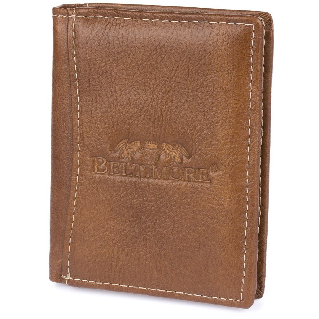 Portfel skórzany męski pionowy mały brązowy Beltimore z RFiD L55 brązowy, beżowy