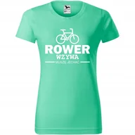 Koszulki i topy damskie - Damska Koszulka Rowerowa Rower wzywa muszę jechać Prezent dla Rowerzystki miętowy XL - miniaturka - grafika 1