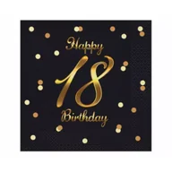 Dekoracje sali - Godan Serwetki Happy 18 Birthday czarne 33 x 33 cm - miniaturka - grafika 1