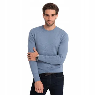 Klasyczny sweter męski z okrągłym dekoltem j.niebieski V10 OM-SWBS-0106 XL - Swetry męskie - miniaturka - grafika 1