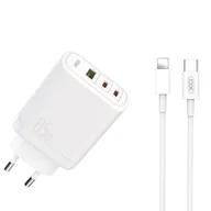 Ładowarki do telefonów - XO Ładowarka sieciowa CE04 PD 65W QC 4 45W 1x USB 2x USB-C biaa + kabel USB-C - Lightning - miniaturka - grafika 1