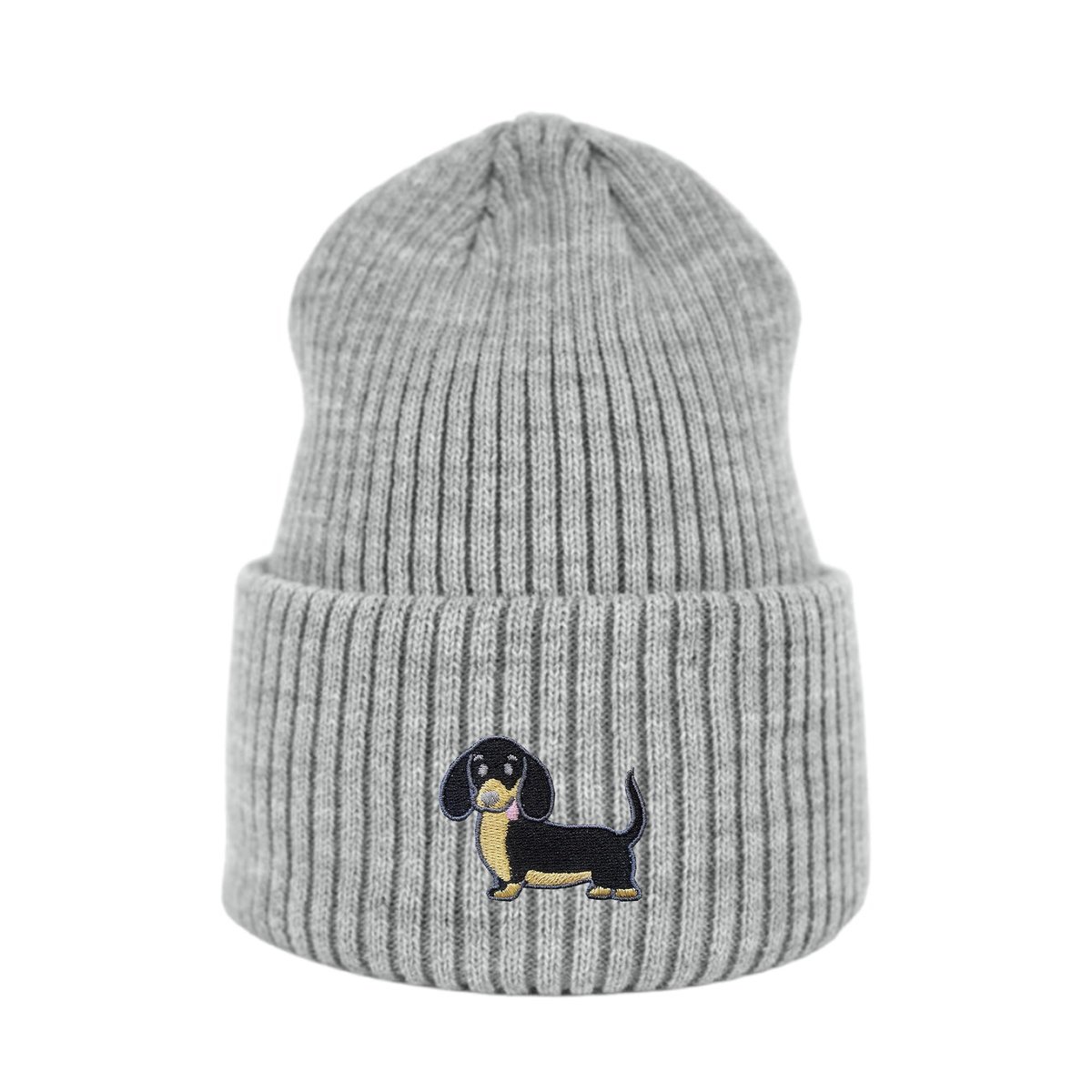 Haftowana czapka beanie - CZARNY JAMNIK - szary