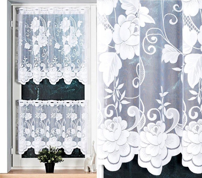 Firana wzór 023006 zazdrostka 300x70cm prosta w kwiaty (z obszyciem)