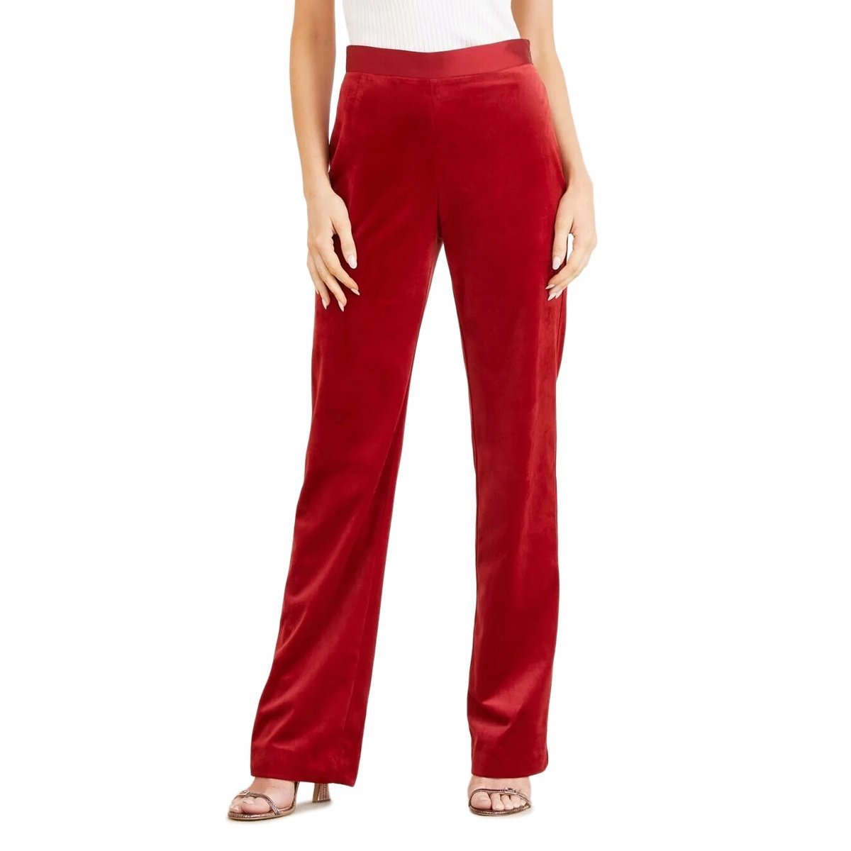 MARCIANO GUESS CZERWONE SPODNIE WELUROWE W KROJU PROSTYM 38 GGA