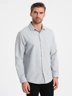 Koszule męskie - Koszula męska z kieszenią REGULAR FIT - jasnoszary melanż V2 OM-SHCS-0148 - Ombre Clothing - miniaturka - grafika 1