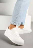 Trampki damskie - Białe Tenisówki o Klasycznym Fasonie na Niskiej Platformie Mepaira - miniaturka - grafika 1
