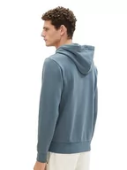 Bluzy męskie - Męska bluza z kapturem TOM TAILOR Basic z nadrukiem logo, 32506-zakurzony ciemny turkusowy, S - miniaturka - grafika 1