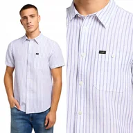 Koszule męskie - Lee SS LEESURE SHIRT Bright LNIANA KOSZULA W PASKI KRÓTKI RĘKAW REGULAR XL - miniaturka - grafika 1