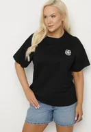 Koszulki i topy damskie - Czarny T-shirt z Bawełny z Naszywką Kwiatu Firirene - miniaturka - grafika 1
