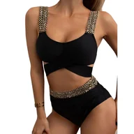 Stroje kąpielowe - STRÓJ KĄPIELOWY DWUCZĘŚCIOWY BIKINI CZARNE WIĄZANIE WYSOKI STAN 42 XL - miniaturka - grafika 1