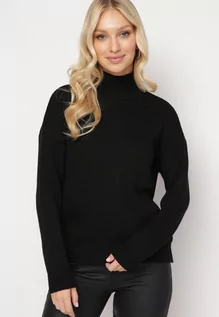 Swetry damskie - Czarny Asymetryczny Sweter z Półgolfem i Ściągaczami Averssa - grafika 1