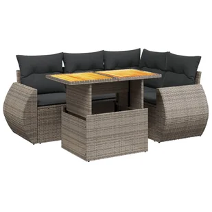 vidaXL 5-częściowa sofa ogrodowa z poduszkami z szarego polirattanu - Sofy ogrodowe - miniaturka - grafika 1