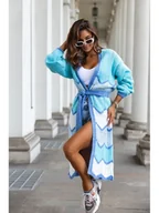 Swetry damskie - KOLOROWY DŁUGI SWETER KARDIGAN HERA POLSKI PRODUCENT J&K PREMIUM - BŁĘKITNY - miniaturka - grafika 1