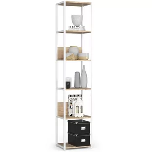 Regał loftowy metalowy 40 cm -  BIAŁY/DĄB SONOMA - 6 półek - Półki do salonu - miniaturka - grafika 1
