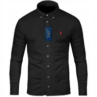 Koszule męskie - Koszula Męska Ralph Lauren Slim Fit M-XXL Casual Czarna Rozmiar L - miniaturka - grafika 1