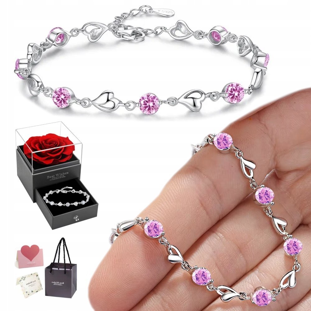 BRANSOLETKA Srebrna Damska DIAMENTOWANA Włoska Serce CYRKONIA