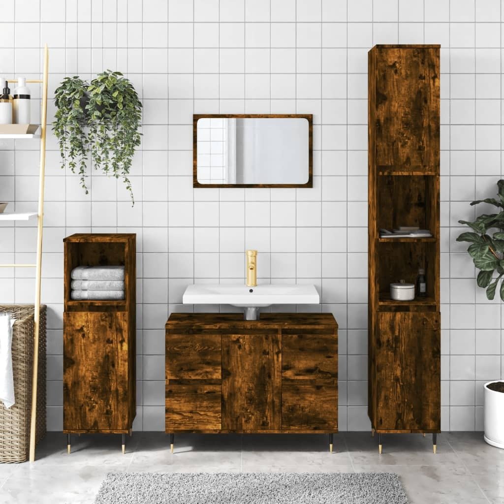 The Living Store szafka łazienkowa dąb wędzony 80x33x60 cm materiał drewnopochodny
