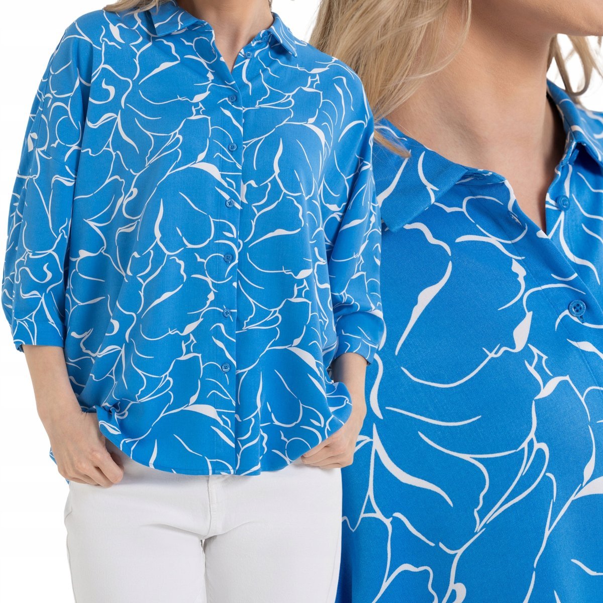 KOSZULA DAMSKA OVERSIZE 100% WISKOZA LEKKA ELEGANCKA CASUAL MORAJ L PATT 2