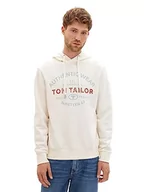 Bluzy męskie - Męska bluza z kapturem TOM TAILOR Basic z nadrukiem logo, 10338-Miękki jasny beż, L - miniaturka - grafika 1