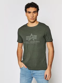 Koszulki męskie - Alpha Industries T-Shirt Basic T Oildye 116515 Zielony Regular Fit - grafika 1