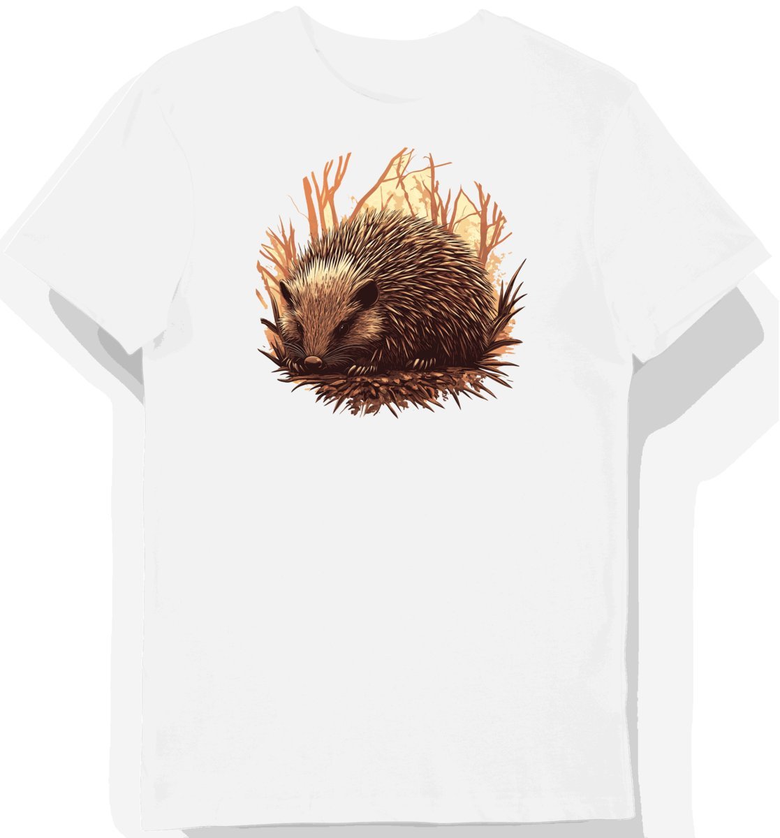 Koszulka męska biała z motywem jeżozwierza w lesie XXL