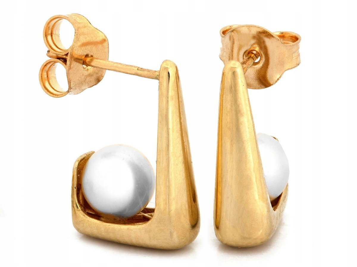 Kobiece złote kolczyki 585 z perłą na sztyfcie 14k 2.60g eleganckie stylowe