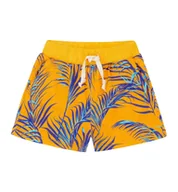 Spodenki damskie - Szorty pomarańczowe w niebieskie liście - 104/110 - miniaturka - grafika 1