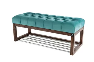 Ławka na buty 155 cm EMRAWOOD drewno lite, kolor orzech, siedzisko pikowane, kolor miętowy - Ławki do przedpokoju Ławka na buty 155 cm EMRAWOOD drewno lite, kolor orzech, siedzisko pikowane, kolor miętowy - Ławki do przedpokoju - miniaturka - grafika 1