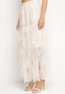 Spódnice - Jasnobeżowa Spódnica Maxi z Tiulowym Dołem i Falbankami Liraen - miniaturka - grafika 1