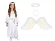 Stroje karnawałowe - ZESTAW SUKIENKA ANIOŁEK BIAŁY 134-140 3el - miniaturka - grafika 1