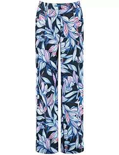 Spodnie damskie - Gerry Weber Damskie spodnie lniane ze wzorem, szerokie nogawki, spodnie rekreacyjne, długie spodnie kwiatowe, wzory, regularna długość, Niebieski/liliowy/różowy nadruk, 42 - grafika 1