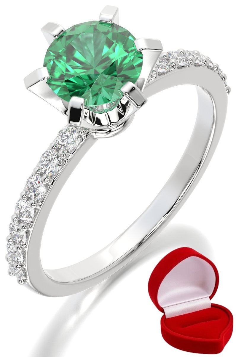 ZŁOTY PIERŚCIONEK ZARĘCZYNOWY 585 14k SZMARAGD 1 ct BIAŁE ZŁOTO R29