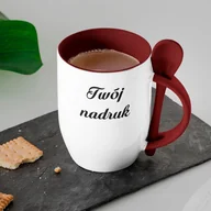 Kubki - Kubek z łyżeczką z Twoim nadrukiem - brązowe wnętrze, uszko i łyżeczka - miniaturka - grafika 1