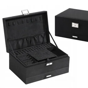 Kuferek Szkatułka Na Biżuterię Elegancki Organizer Prezent Czarny F38 - Pudełka i szkatułki - miniaturka - grafika 1