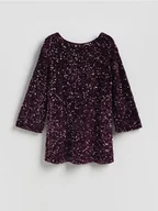 Sukienki - Reserved - Sukienka mini z kokardą - ciemnofioletowy - miniaturka - grafika 1