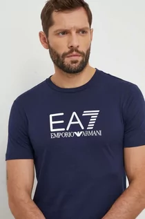 Koszulki męskie - EA7 Emporio Armani t-shirt bawełniany męski kolor granatowy z aplikacją - grafika 1