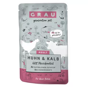 Grau Adult, Saszetka dla Łasucha, bez zbóż, 16 x 125 g -  Kurczak i cielęcina - Mokra karma dla kotów - miniaturka - grafika 1