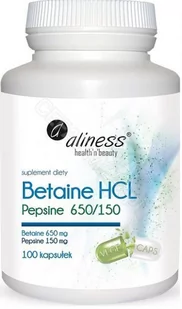 MEDICALINE Aliness Betaine HCL Pepsyna 650/150 mg x 100 kapsułek | DARMOWA DOSTAWA OD 149 PLN! - Układ pokarmowy - miniaturka - grafika 1