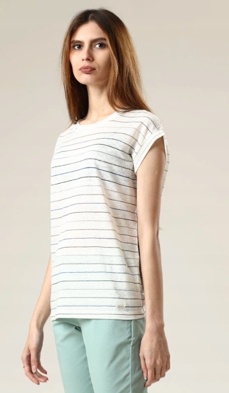 Pepe Jeans T-Shirt Biały Z Krótkim Rękawem W Paski Lniany Xs 1Z8D1_B* T4A