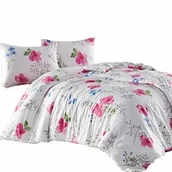 Pościel - Darymex Pościel flanelowa 140x200 31504/2 biała różowa kwiaty liście z jedną poszewką Flanelove - miniaturka - grafika 1