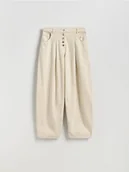 Spodnie damskie - Reserved - Jeansy barrel z zakładkami - kremowy - miniaturka - grafika 1