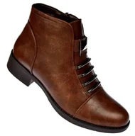 Botki damskie - Botki damskie ocieplane B-3-1363 brązowe trzewiki z futerkiem rozmiar: 38 - miniaturka - grafika 1