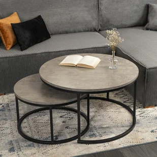 Zestaw Stolików Kawowych ROCKY MAX 60 cm/80 cm Szary Beton Nowoczesny Loft - Ławy i stoliki kawowe - miniaturka - grafika 1