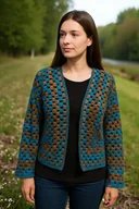 Swetry damskie - Sweter narzutka na szydełku Jeziora Toń - miniaturka - grafika 1